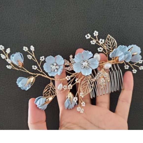 Blue Floral Comb Large Piece Beach wedding Bride main image 5
